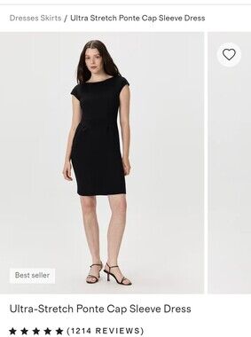 Quince Black Cap-Sleeve Ponte Sheath Dress